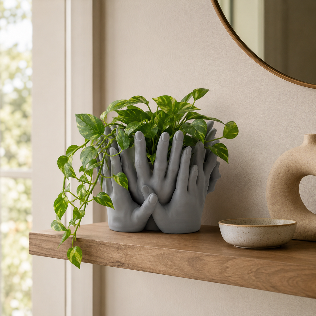 3D Printed Hands Planter | Artistic Multiple Hands Plant Pot for Indoor Plants & Succulents | Modern Decorative Planter for Home & Office