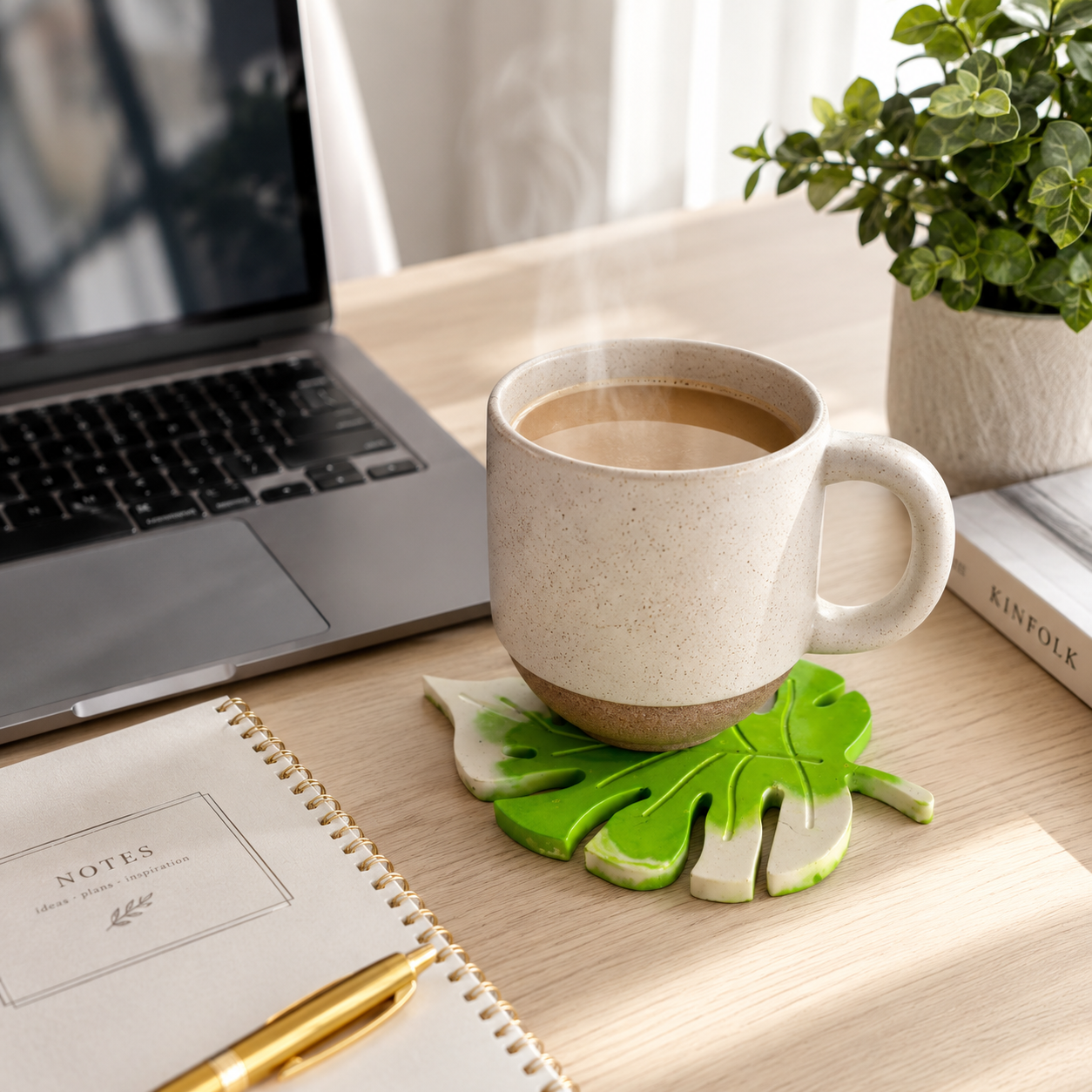Monstera Leaf Concrete Coaster | Waterproof Handmade Drink Coaster for Coffee Mugs & Glasses | Modern Tropical Table Décor