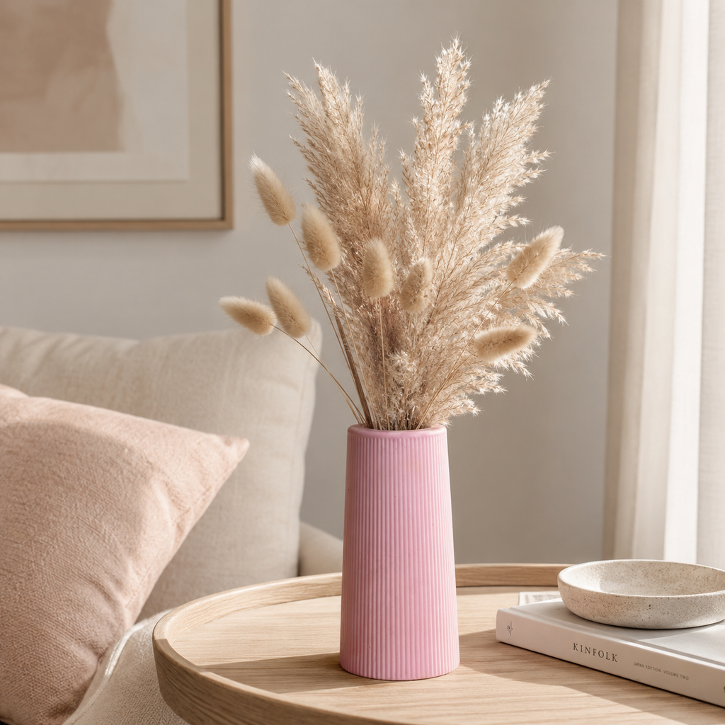 Modern Waterproof Vase for Fresh & Dried Flowers | Ribbed Decorative Flower Vase for Living Room, Bedroom & Table Décor