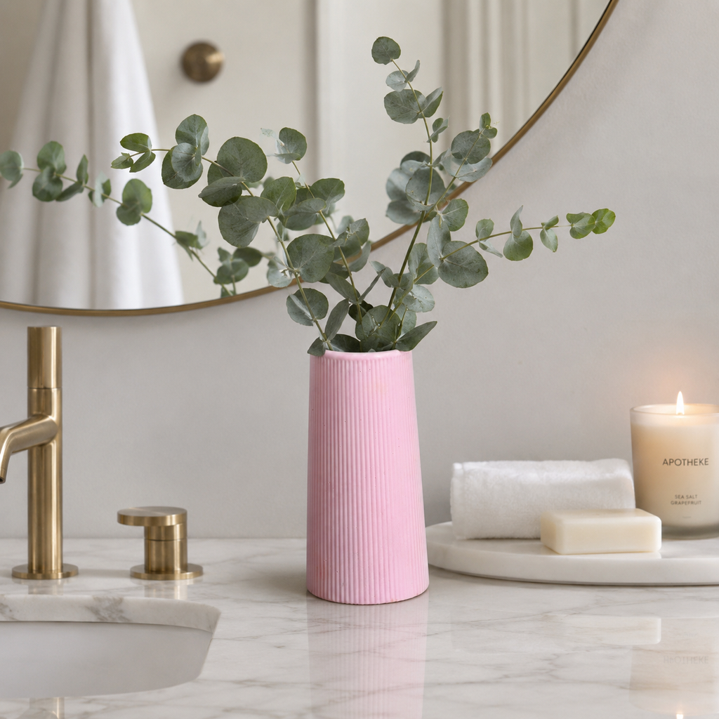 Modern Waterproof Vase for Fresh & Dried Flowers | Ribbed Decorative Flower Vase for Living Room, Bedroom & Table Décor