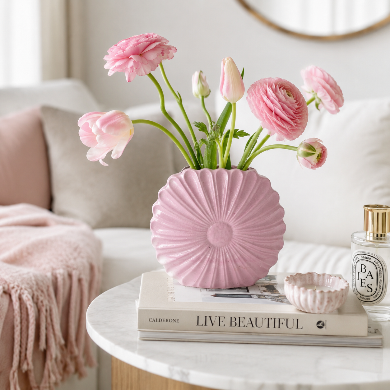 Pink Waterproof Decorative Vase for Fresh & Dried Flowers | Modern Floral Vase for Living Room, Table & Home Décor