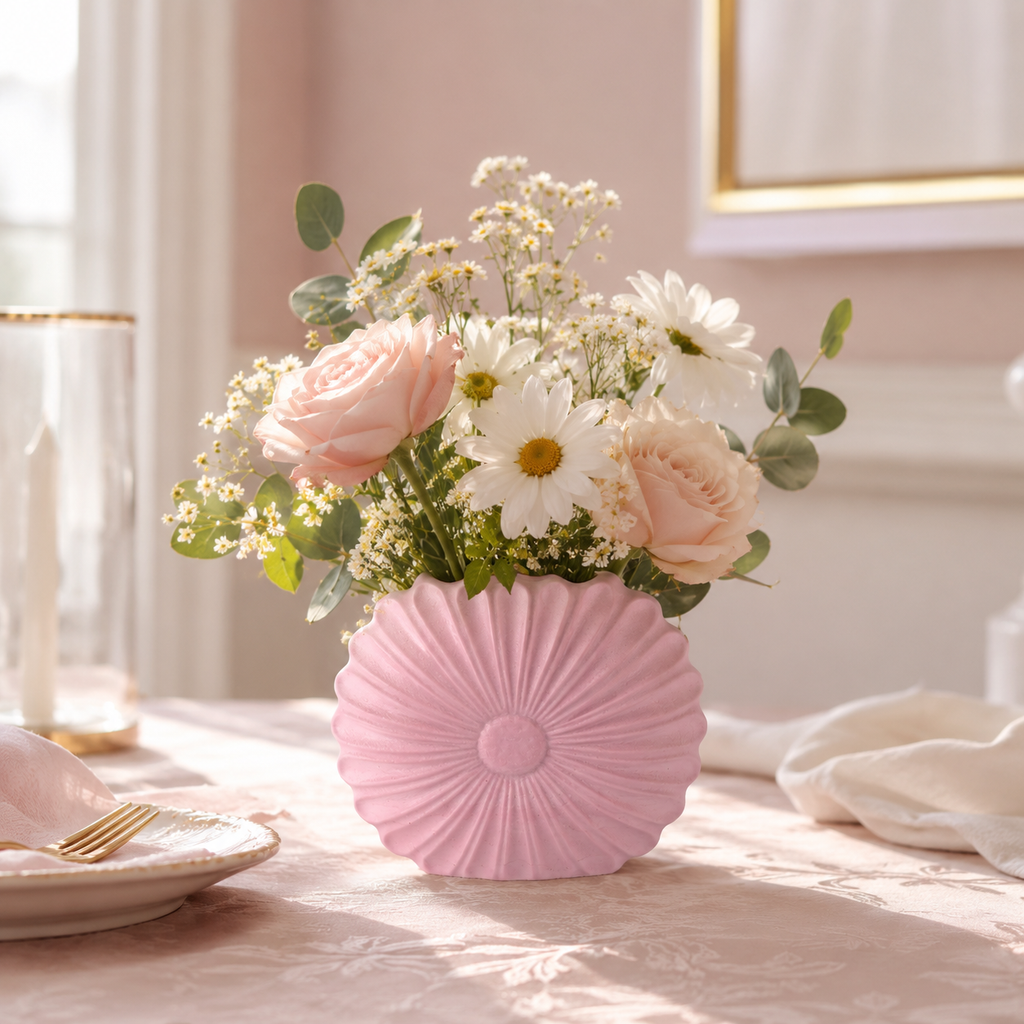 Pink Waterproof Decorative Vase for Fresh & Dried Flowers | Modern Floral Vase for Living Room, Table & Home Décor