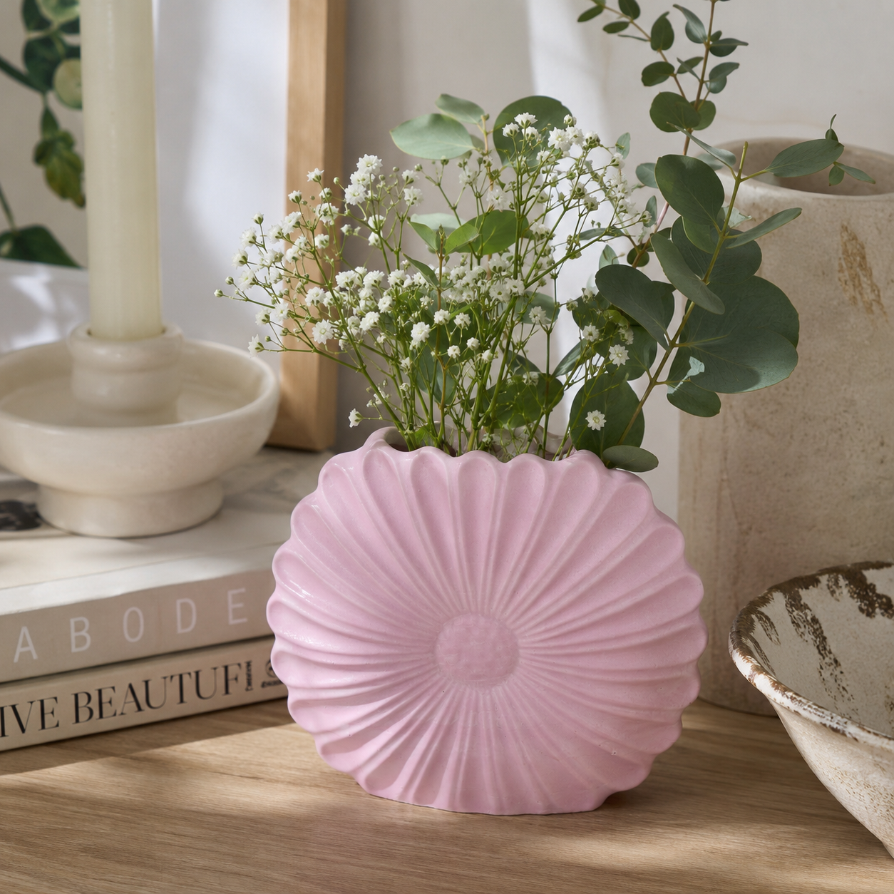 Pink Waterproof Decorative Vase for Fresh & Dried Flowers | Modern Floral Vase for Living Room, Table & Home Décor