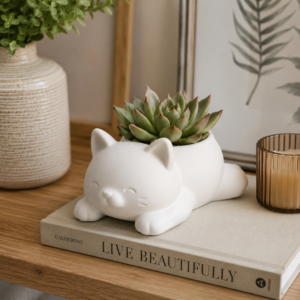 3D Printed Cat Planter | Cute Succulent Pot for Desk & Home Decor