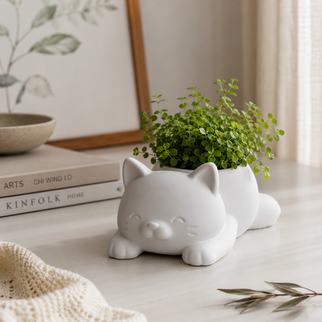 3D Printed Cat Planter | Cute Succulent Pot for Desk & Home Decor