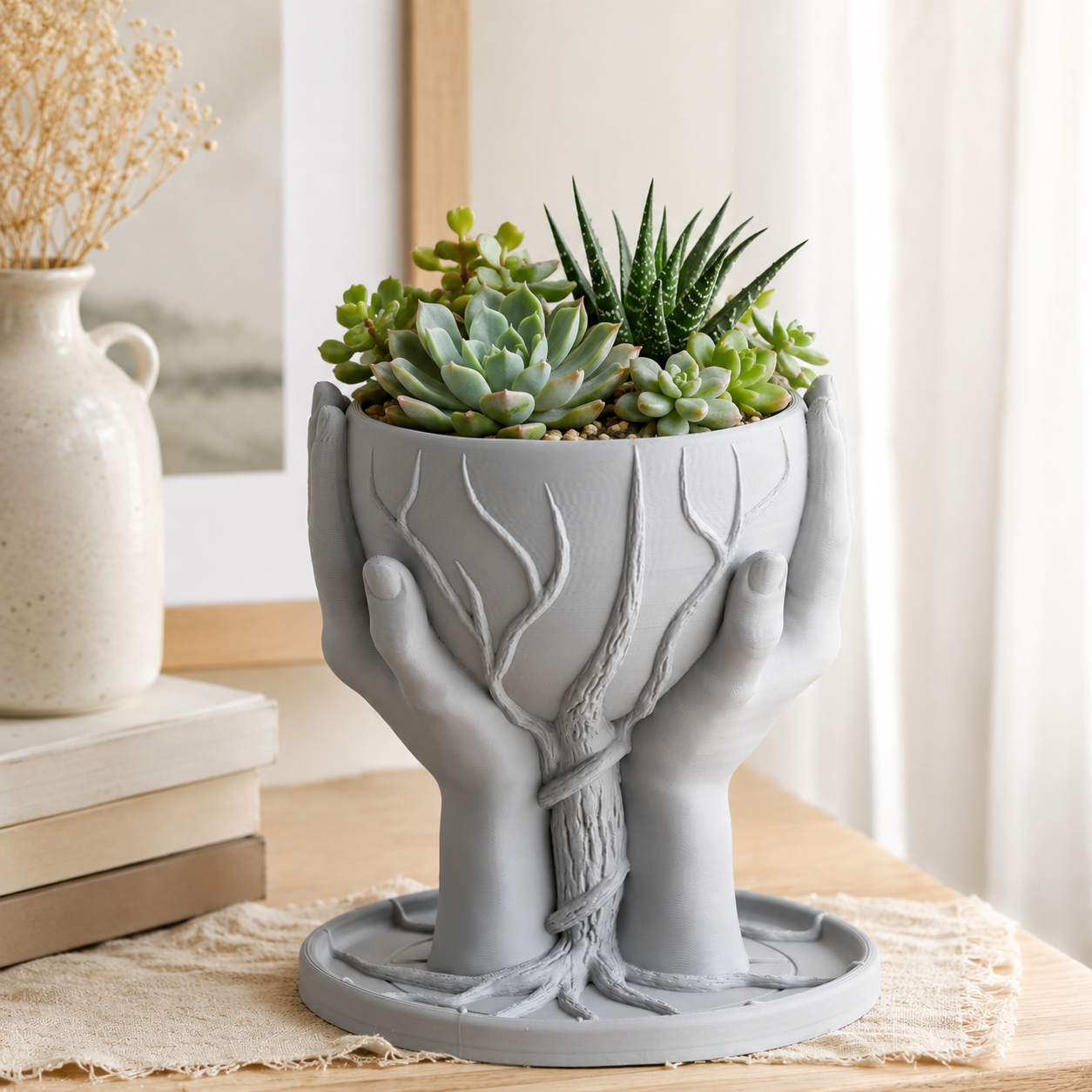3D Printed Hands Planter | Modern Sculptural Succulent Pot for Home & Office Decor