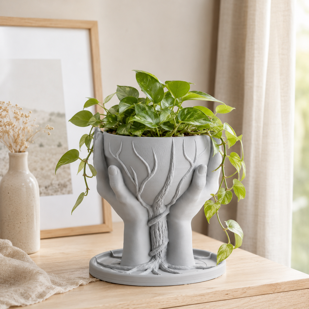 3D Printed Hands Planter | Modern Sculptural Succulent Pot for Home & Office Decor