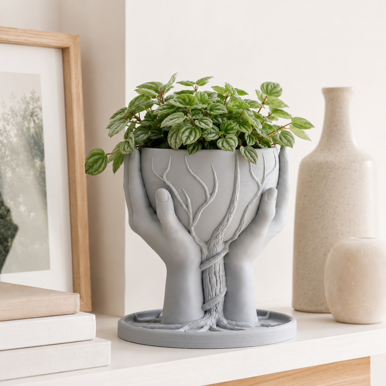 3D Printed Hands Planter | Modern Sculptural Succulent Pot for Home & Office Decor