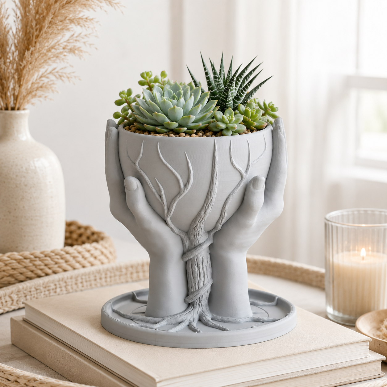 3D Printed Hands Planter | Modern Sculptural Succulent Pot for Home & Office Decor