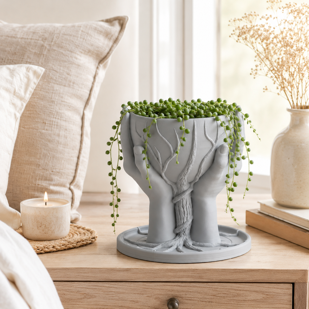 3D Printed Hands Planter | Modern Sculptural Succulent Pot for Home & Office Decor