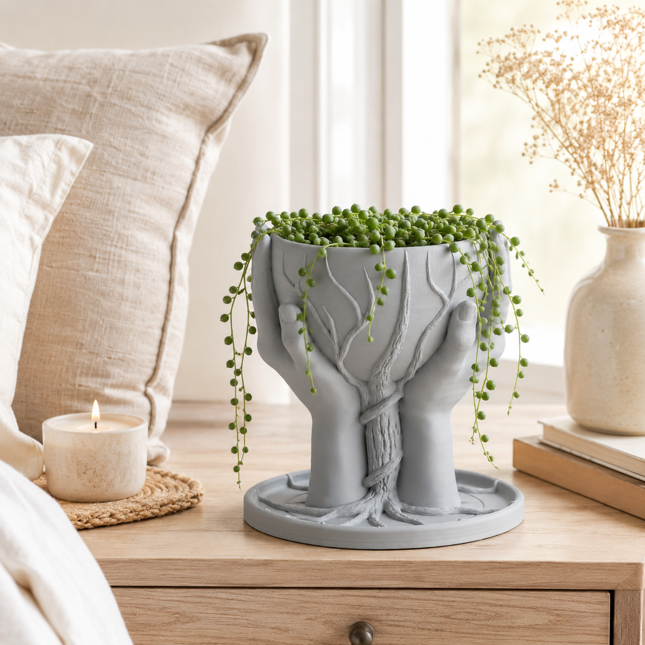 3D Printed Hands Planter | Modern Sculptural Succulent Pot for Home & Office Decor