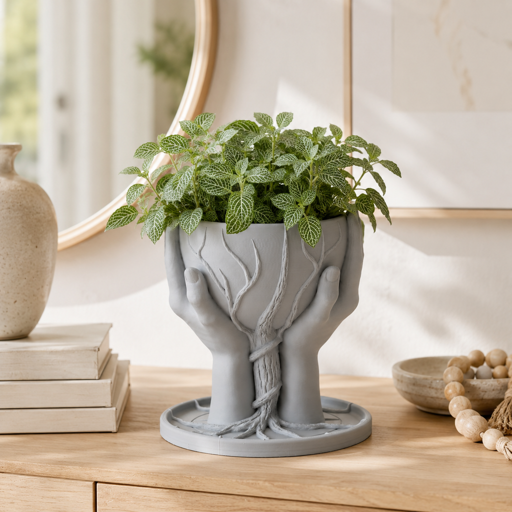 3D Printed Hands Planter | Modern Sculptural Succulent Pot for Home & Office Decor