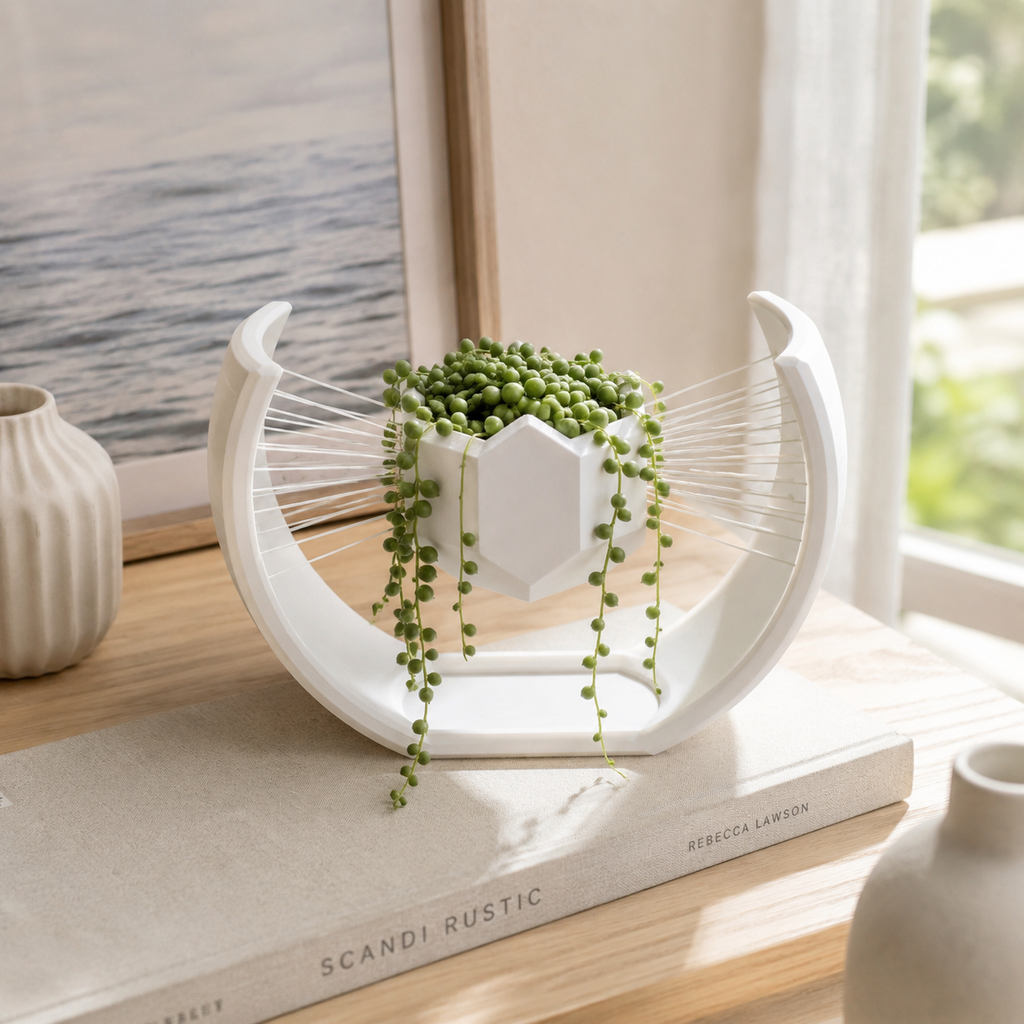Floating Moon Bonsai Planter | Modern 3D Printed Geometric Hanging Planter for Succulents, Bonsai & Indoor Plants