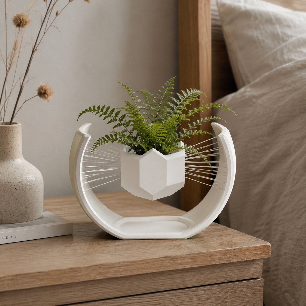 Floating Moon Bonsai Planter | Modern 3D Printed Geometric Hanging Planter for Succulents, Bonsai & Indoor Plants