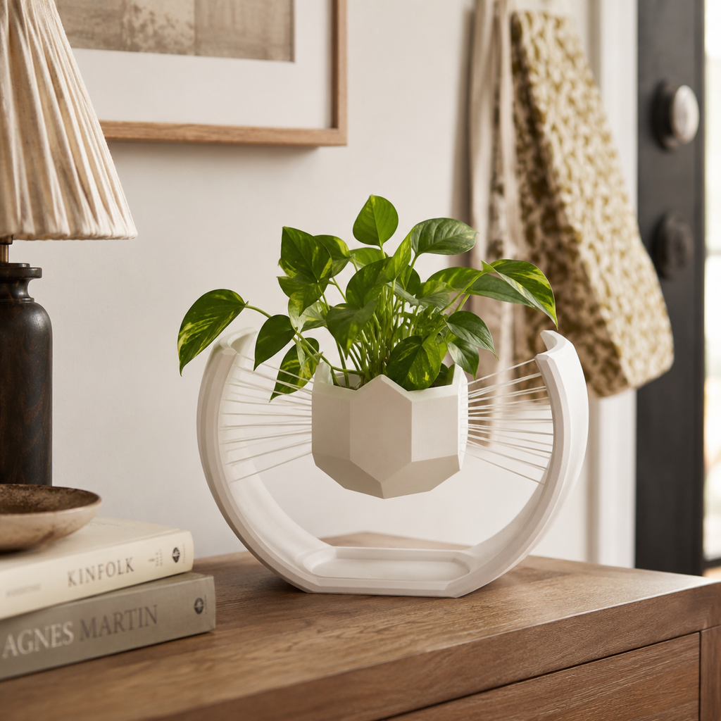 Floating Moon Bonsai Planter | Modern 3D Printed Geometric Hanging Planter for Succulents, Bonsai & Indoor Plants