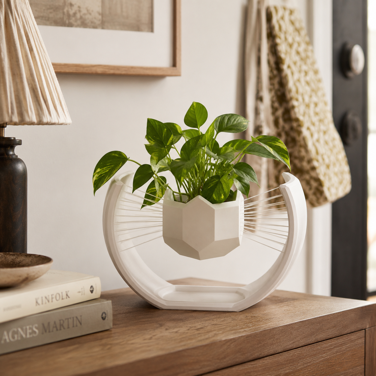 Floating Moon Bonsai Planter | Modern 3D Printed Geometric Hanging Planter for Succulents, Bonsai & Indoor Plants