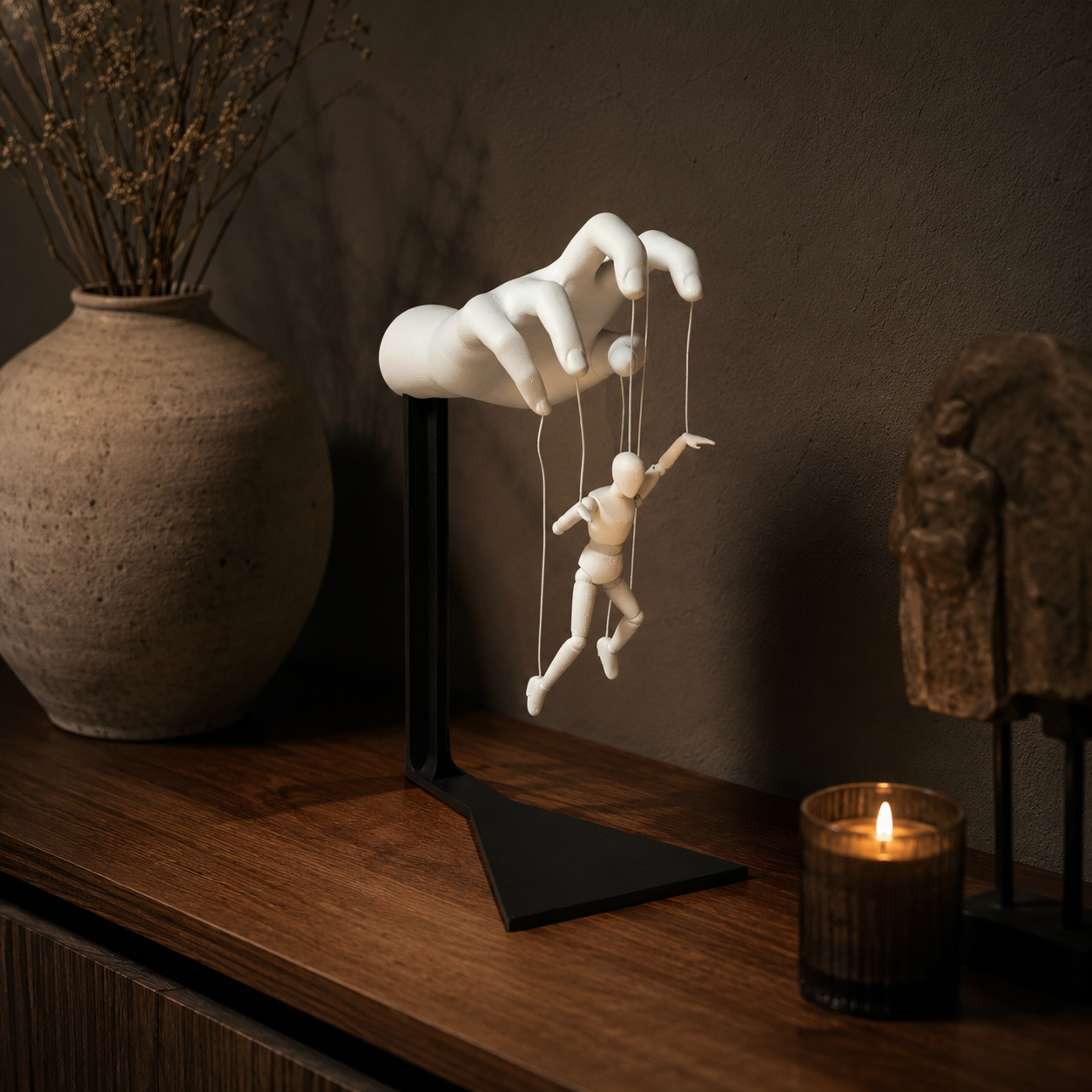 3D Printed Marionette Hand Showpiece | Artistic Puppet Sculpture for Home Decor