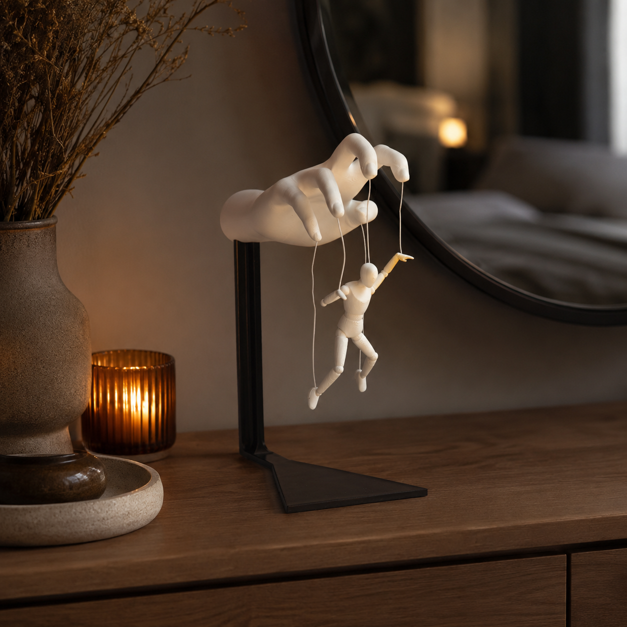 3D Printed Marionette Hand Showpiece | Artistic Puppet Sculpture for Home Decor