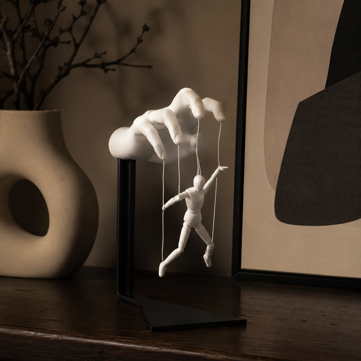 3D Printed Marionette Hand Showpiece | Artistic Puppet Sculpture for Home Decor