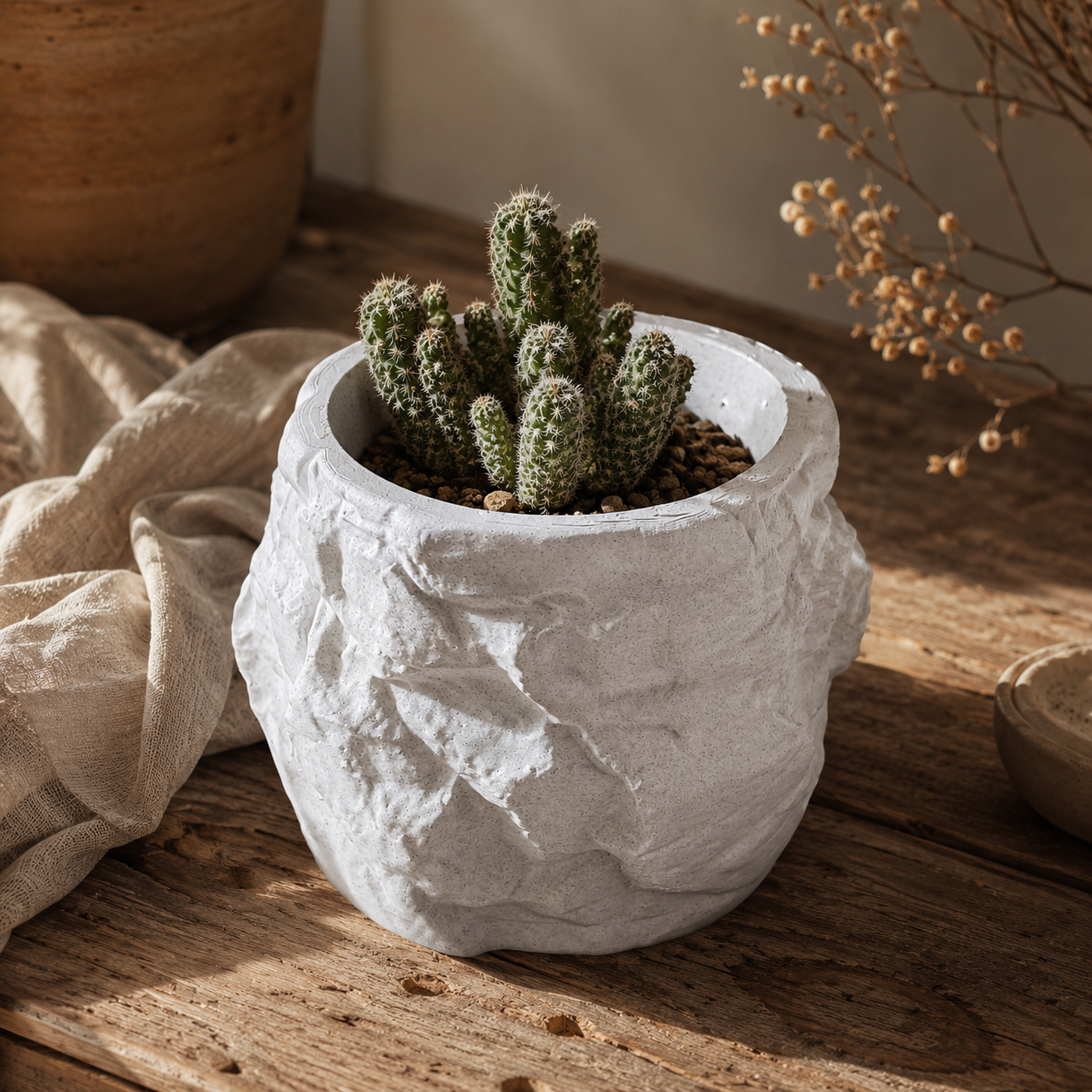 Stone-Inspired Textured 3D Printed Planter for Indoor Plants | Modern Decorative Plant Pot