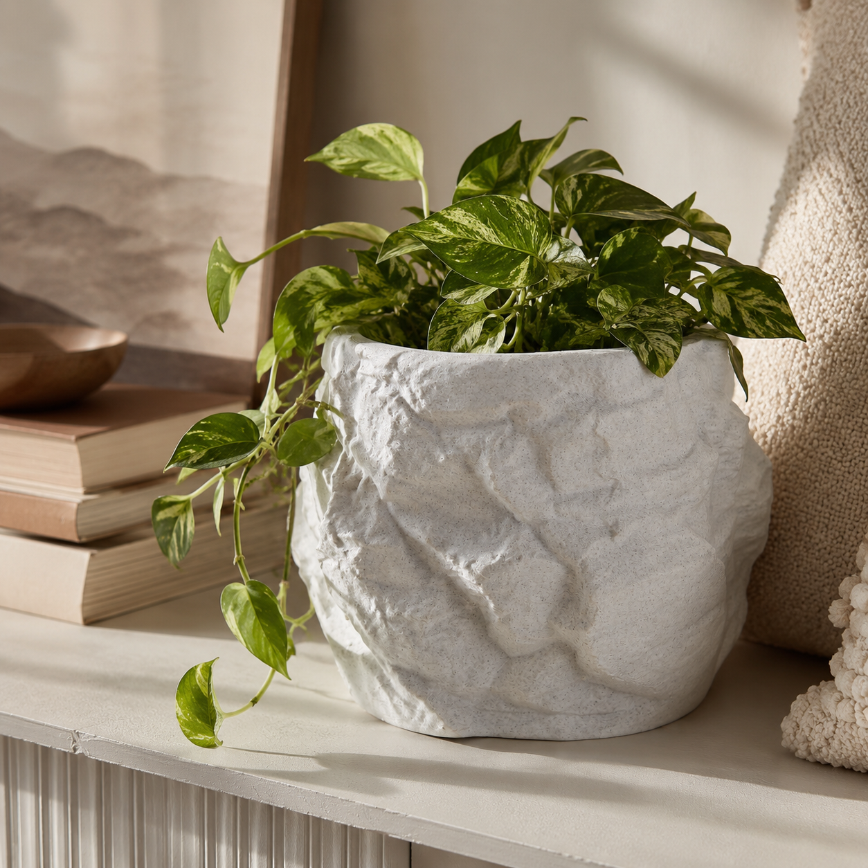 Stone-Inspired Textured 3D Printed Planter for Indoor Plants | Modern Decorative Plant Pot