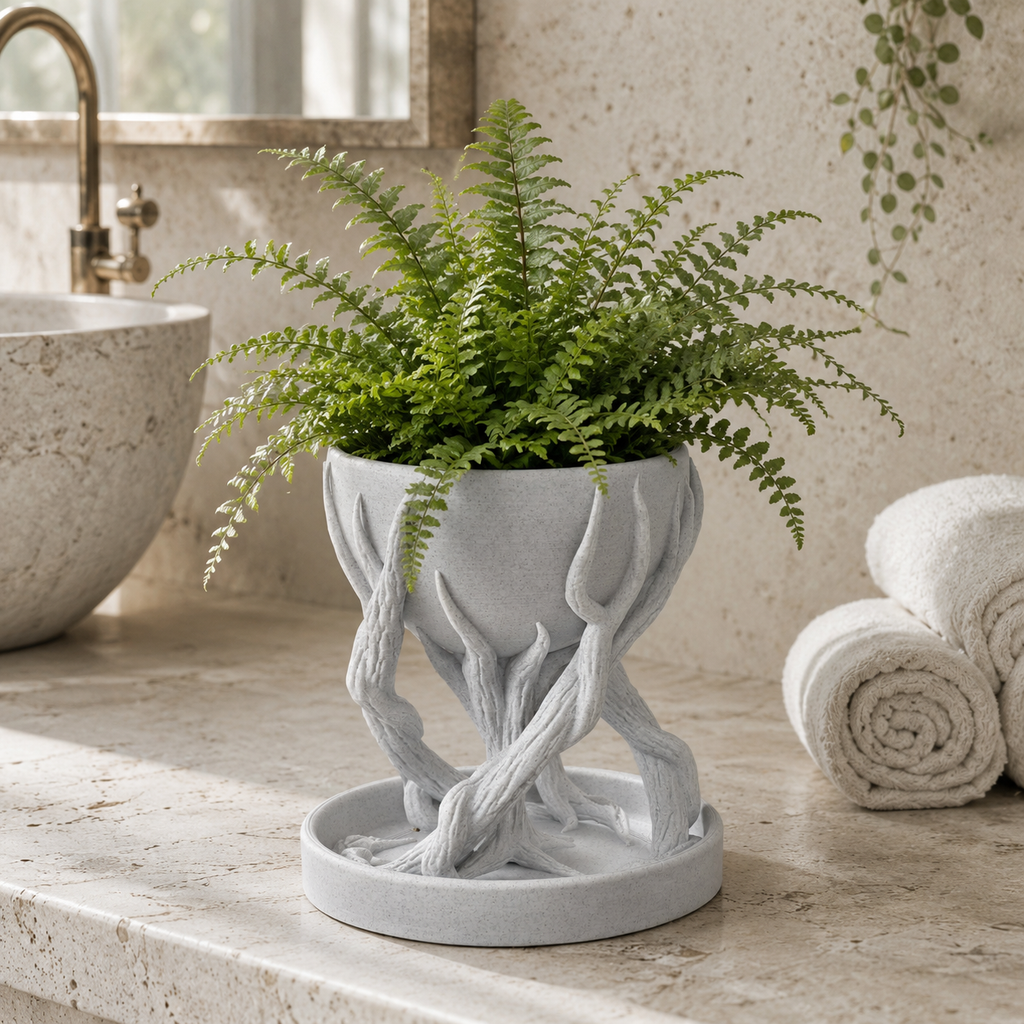 Tree Root Inspired Decorative Planter with Tray | 3D Printed Indoor Plant Pot