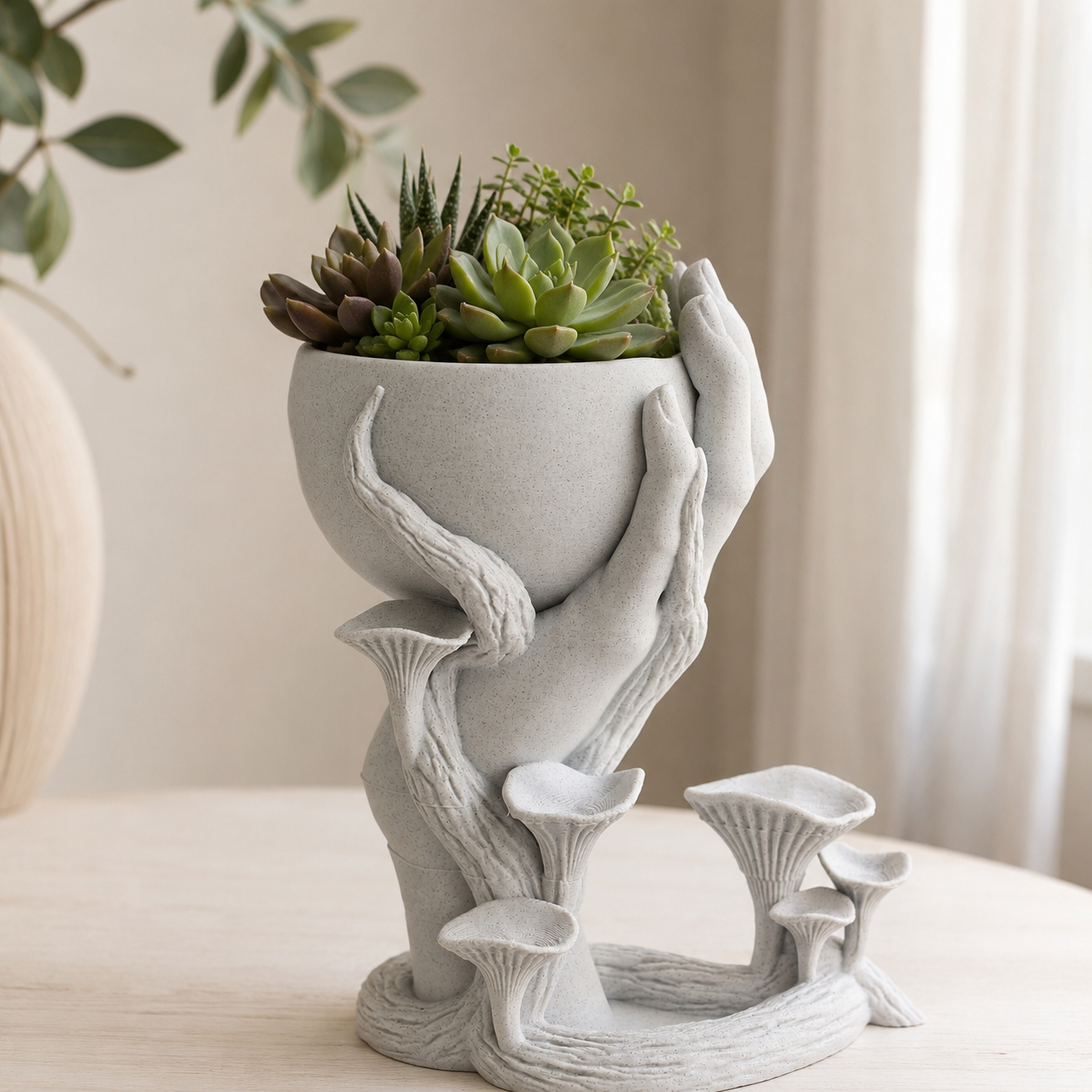 Hand Planter with Botanical Details | Artistic 3D Printed Indoor Plant Pot