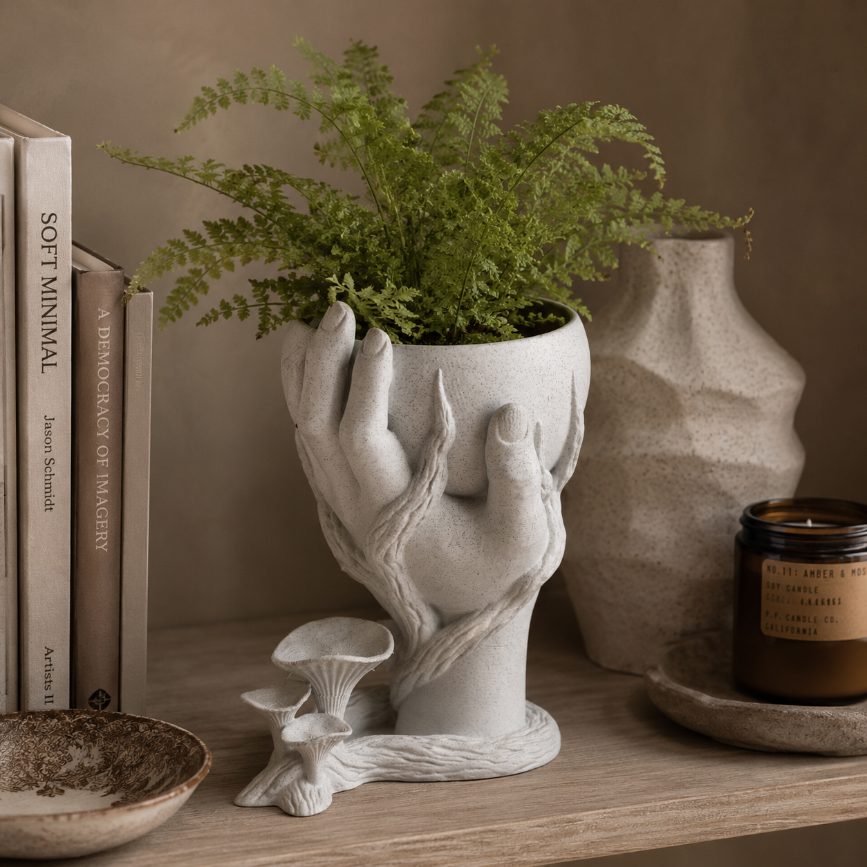 Hand Planter with Botanical Details | Artistic 3D Printed Indoor Plant Pot