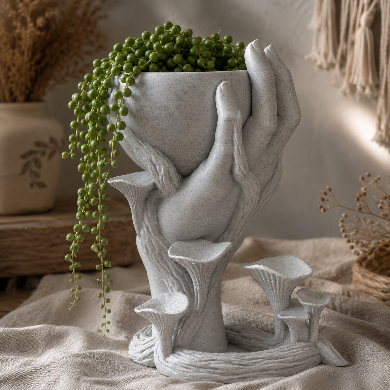 Hand Planter with Botanical Details | Artistic 3D Printed Indoor Plant Pot