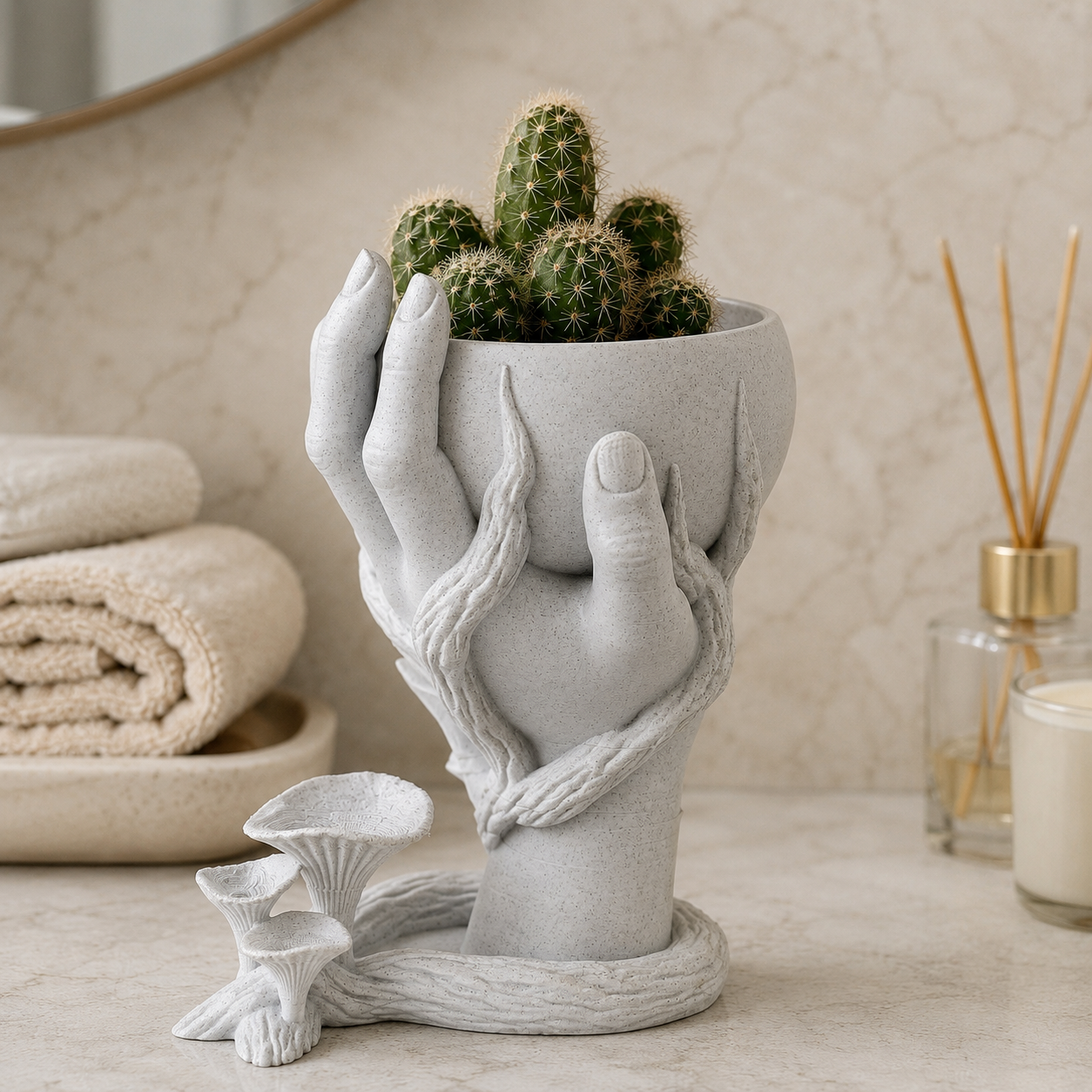 Hand Planter with Botanical Details | Artistic 3D Printed Indoor Plant Pot
