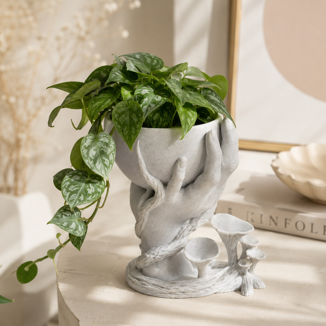 Hand Planter with Botanical Details | Artistic 3D Printed Indoor Plant Pot