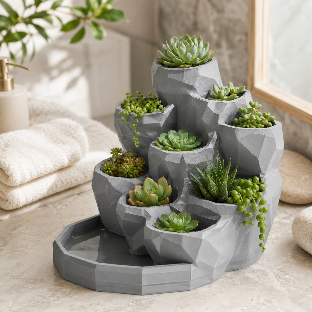 Tiered Succulent Planter with Water Collection Tray | Multi Pocket Indoor Plant Holder