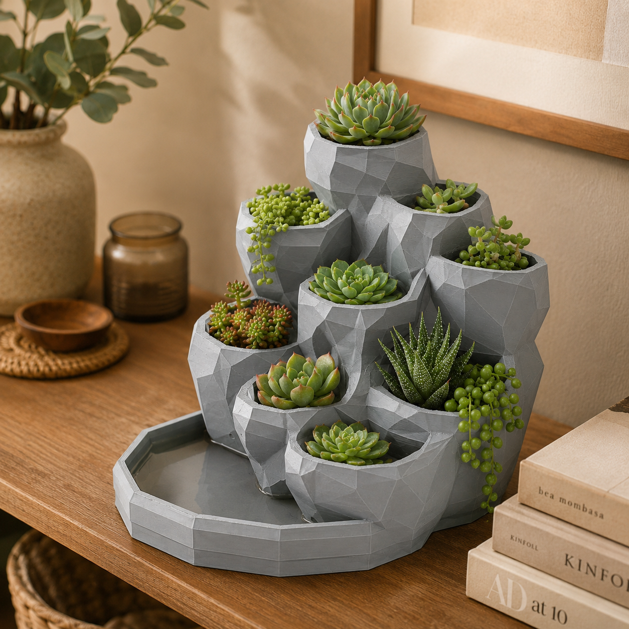 Tiered Succulent Planter with Water Collection Tray | Multi Pocket Indoor Plant Holder