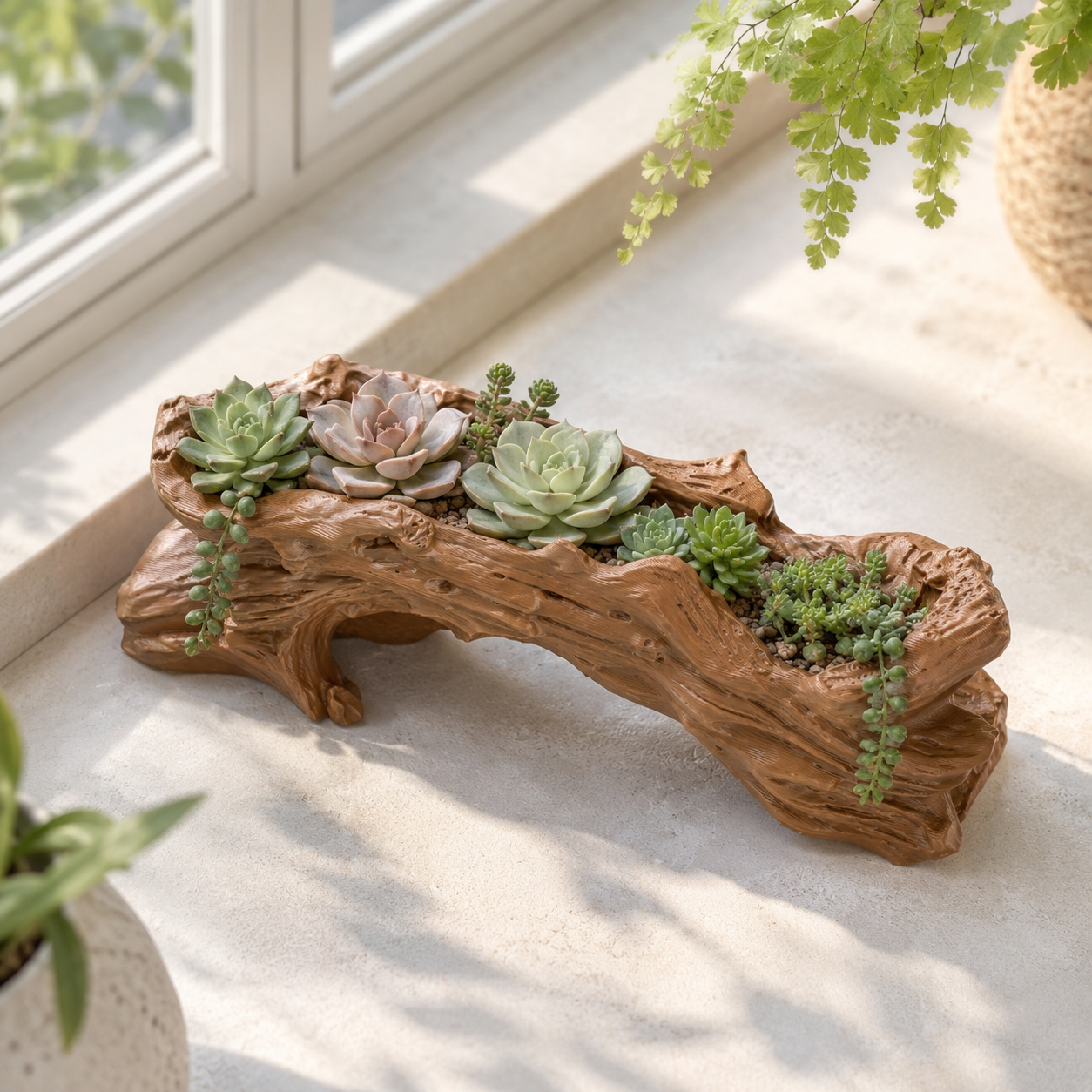 Driftwood Succulent Planter | Rustic Log-Inspired Indoor Plant Pot for Succulents & Cacti