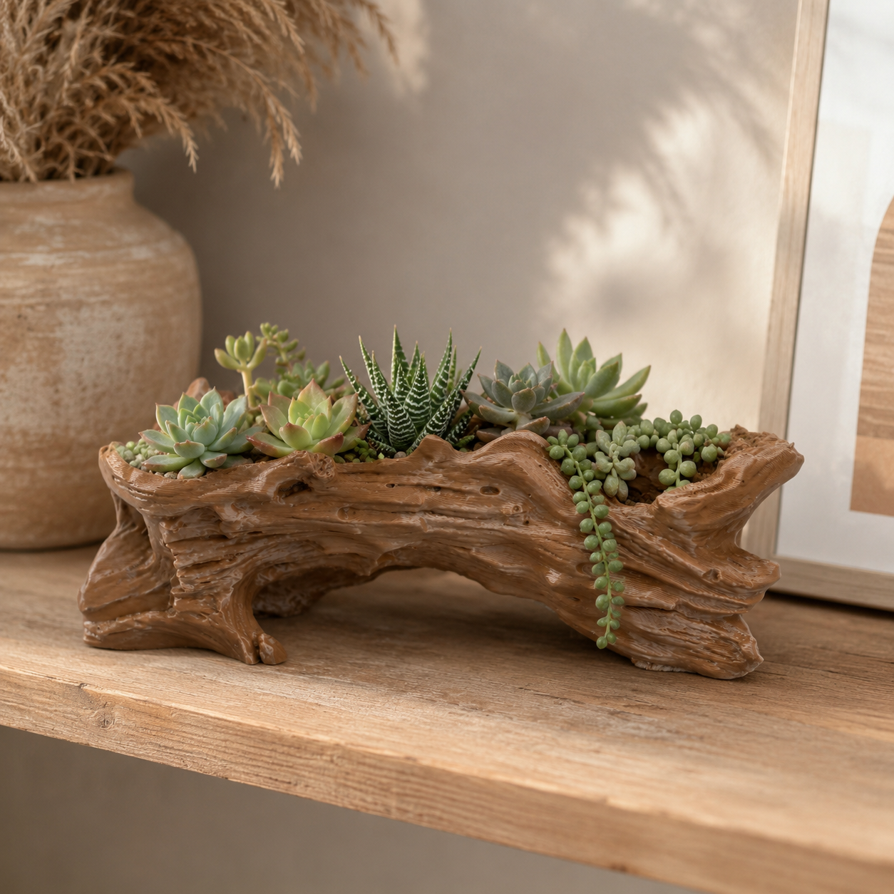 Driftwood Succulent Planter | Rustic Log-Inspired Indoor Plant Pot for Succulents & Cacti
