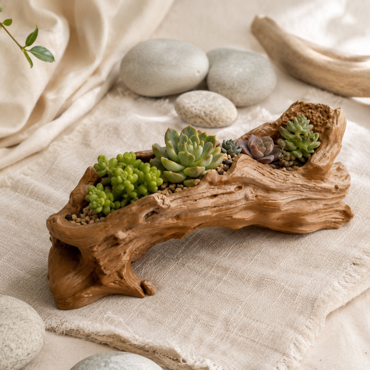 Driftwood Succulent Planter | Rustic Log-Inspired Indoor Plant Pot for Succulents & Cacti