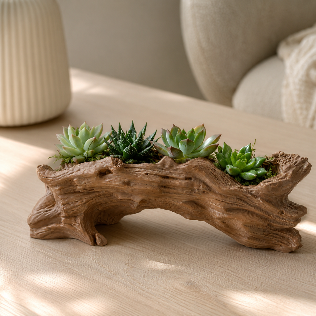 Driftwood Succulent Planter | Rustic Log-Inspired Indoor Plant Pot for Succulents & Cacti