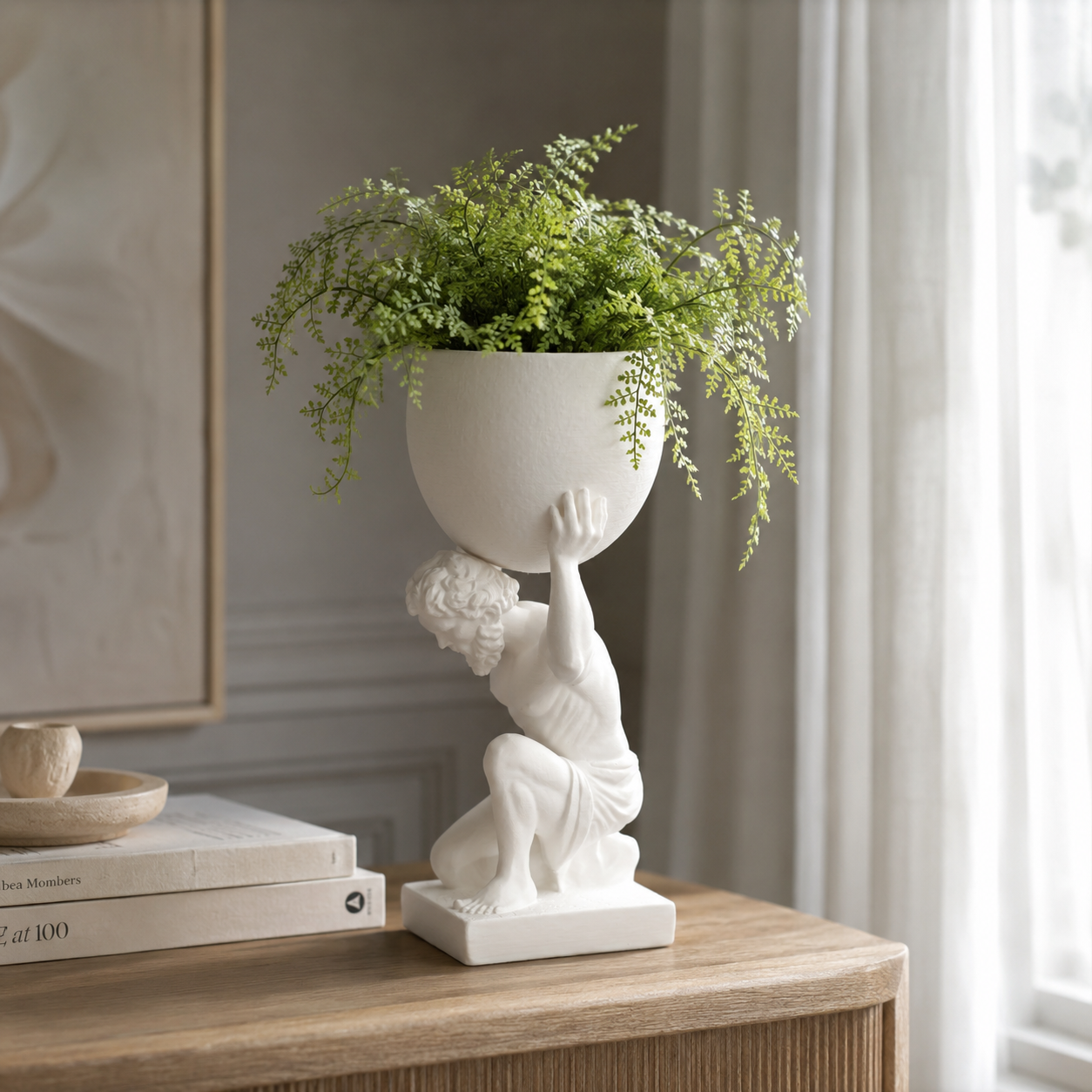 Atlas Greek Statue Planter | Classical Sculpture Indoor Plant Pot & Home Décor