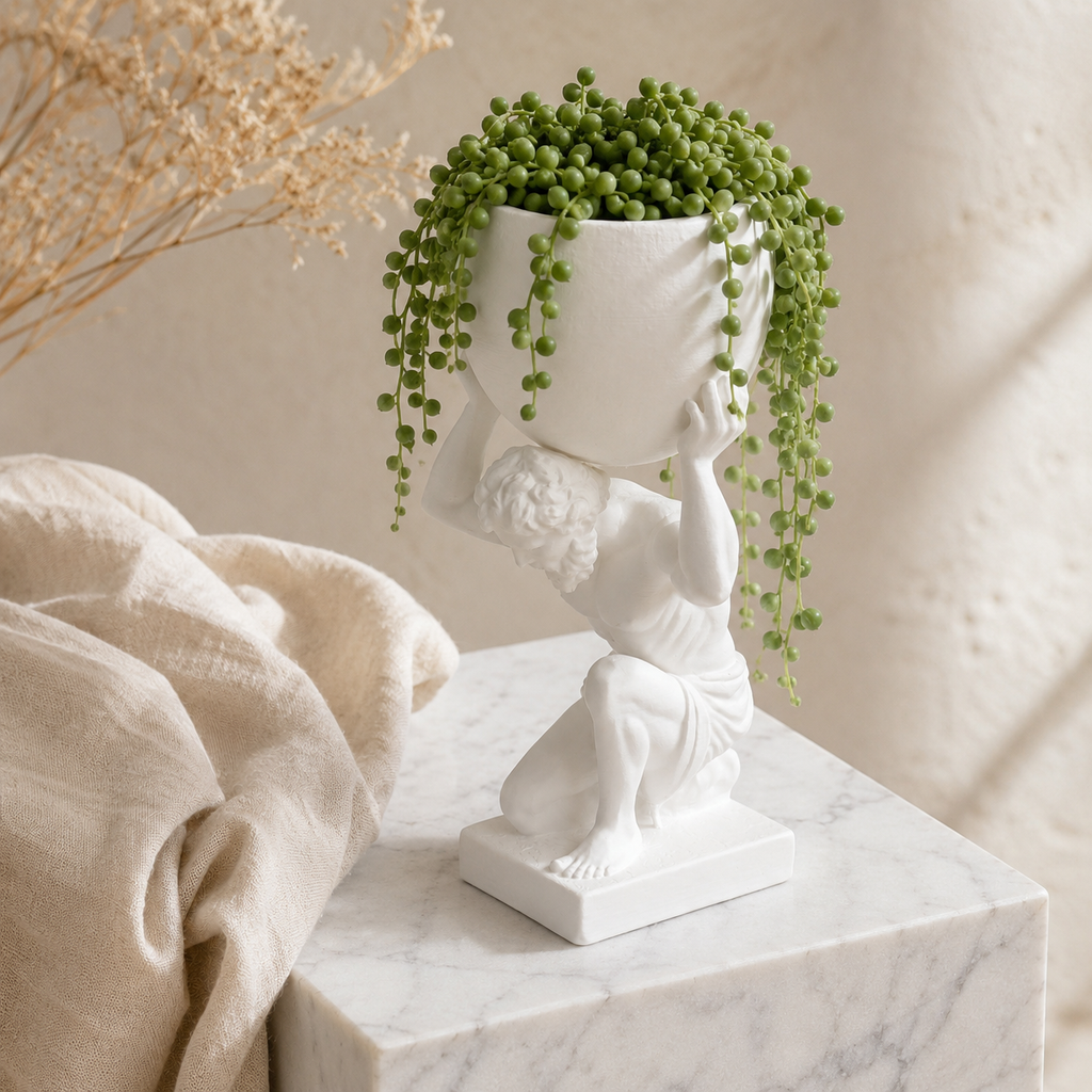 Atlas Greek Statue Planter | Classical Sculpture Indoor Plant Pot & Home Décor