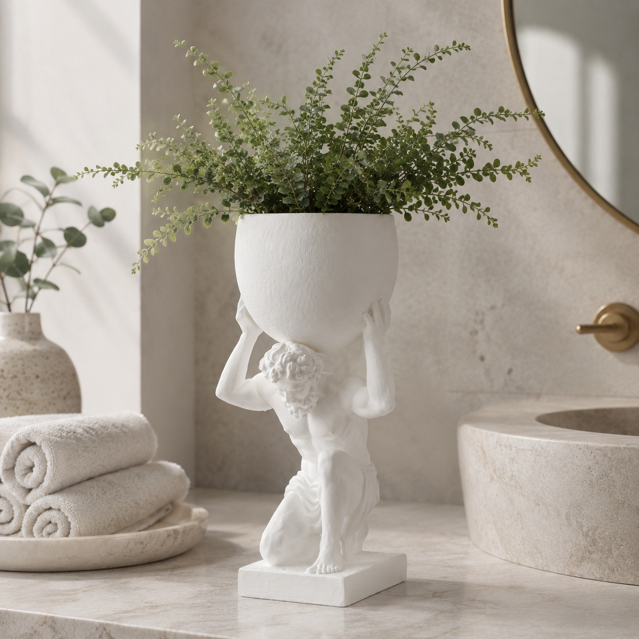 Atlas Greek Statue Planter | Classical Sculpture Indoor Plant Pot & Home Décor