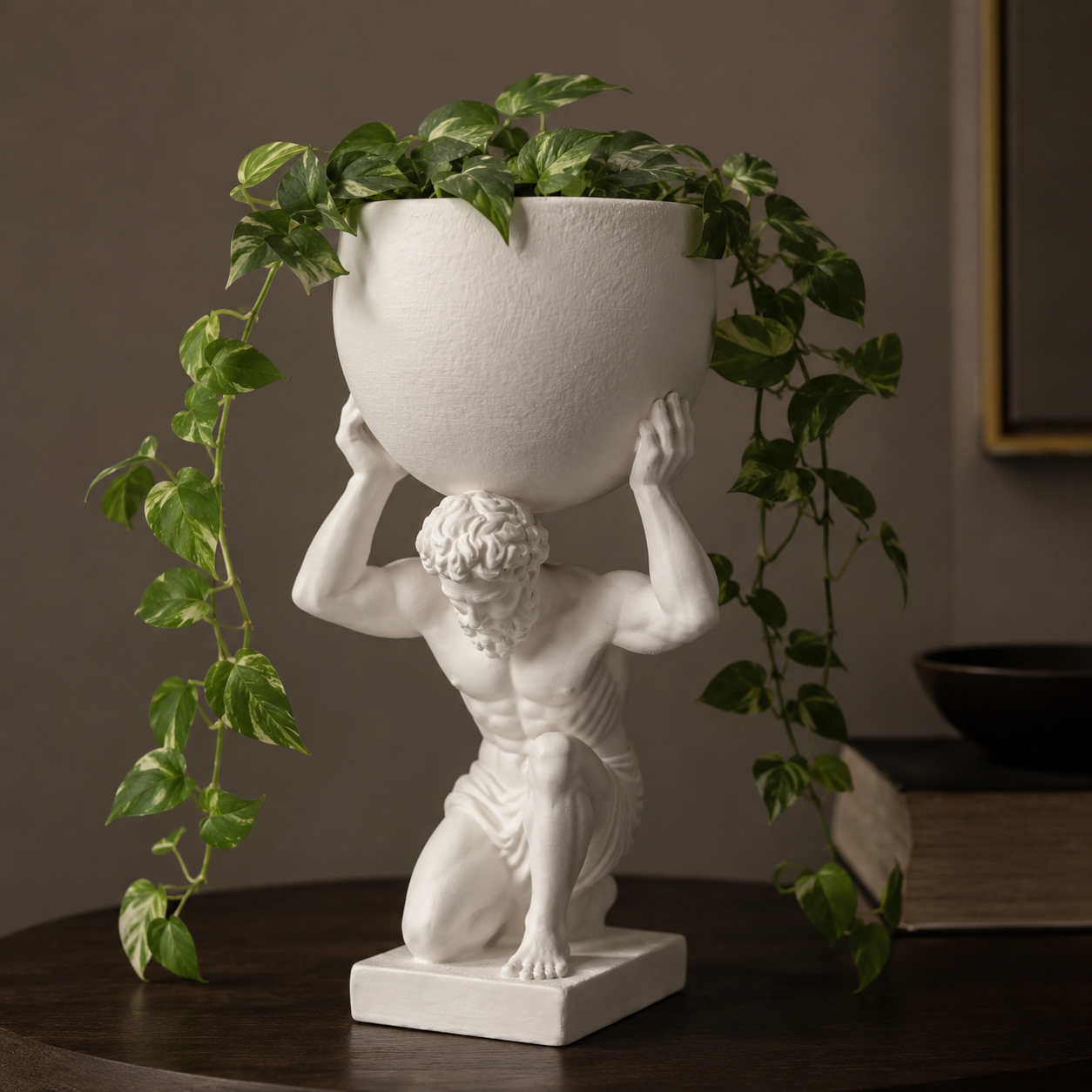 Atlas Greek Statue Planter | Classical Sculpture Indoor Plant Pot & Home Décor