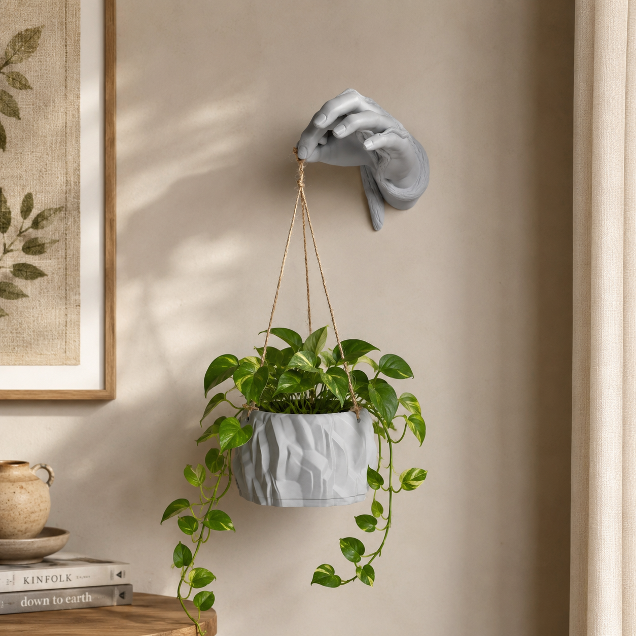 Hand Hanging Wall Planter | Sculptural Wall Mounted Hanging Plant Holder for Indoor Plants