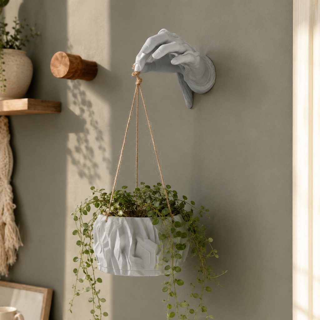 Hand Hanging Wall Planter | Sculptural Wall Mounted Hanging Plant Holder for Indoor Plants