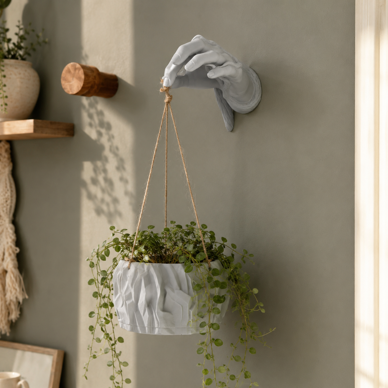 Hand Hanging Wall Planter | Sculptural Wall Mounted Hanging Plant Holder for Indoor Plants