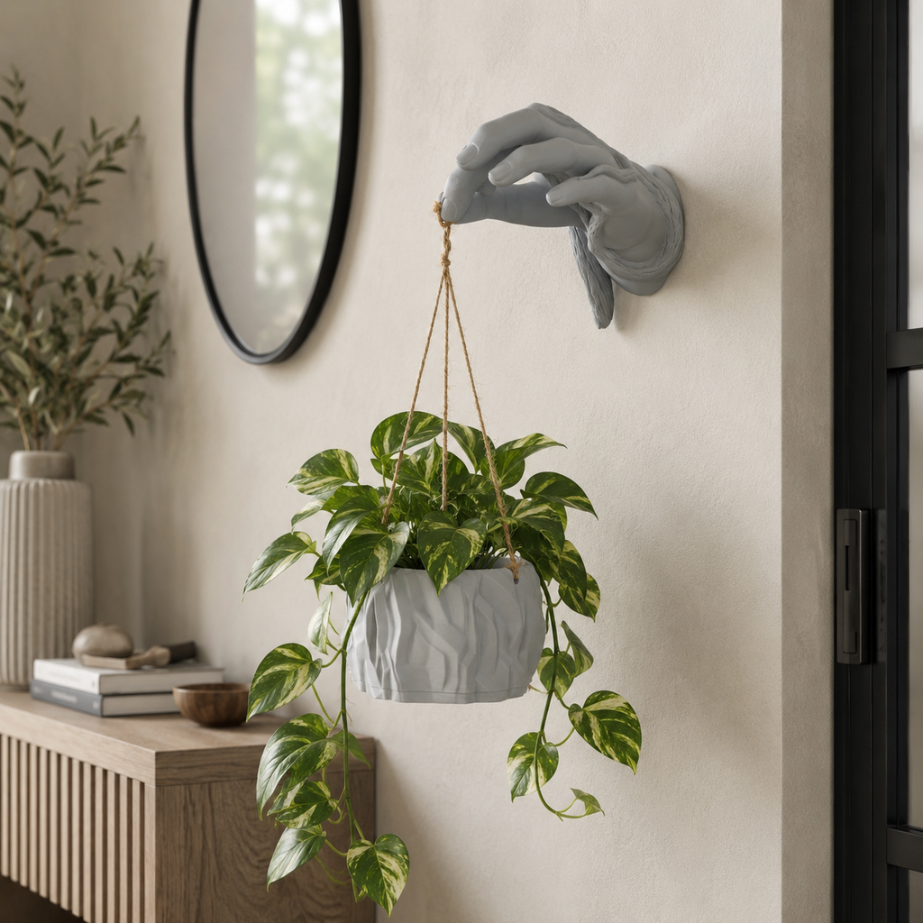Hand Hanging Wall Planter | Sculptural Wall Mounted Hanging Plant Holder for Indoor Plants