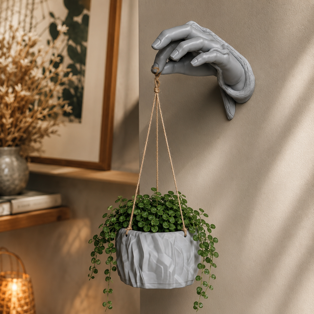 Hand Hanging Wall Planter | Sculptural Wall Mounted Hanging Plant Holder for Indoor Plants