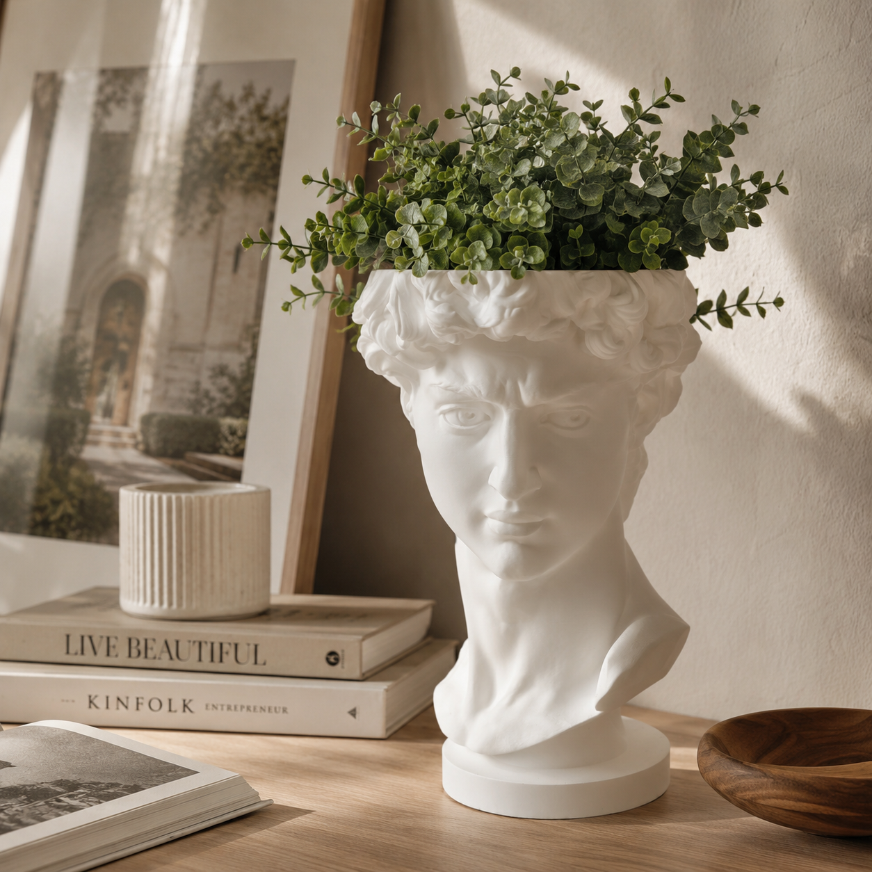 David Bust Planter – Classic Art-Inspired 3D Printed Planter (includes drainage holes and collection unit)