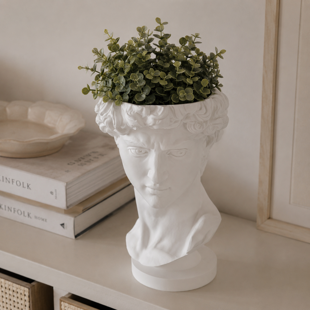 David Bust Planter – Classic Art-Inspired 3D Printed Planter (includes drainage holes and collection unit)