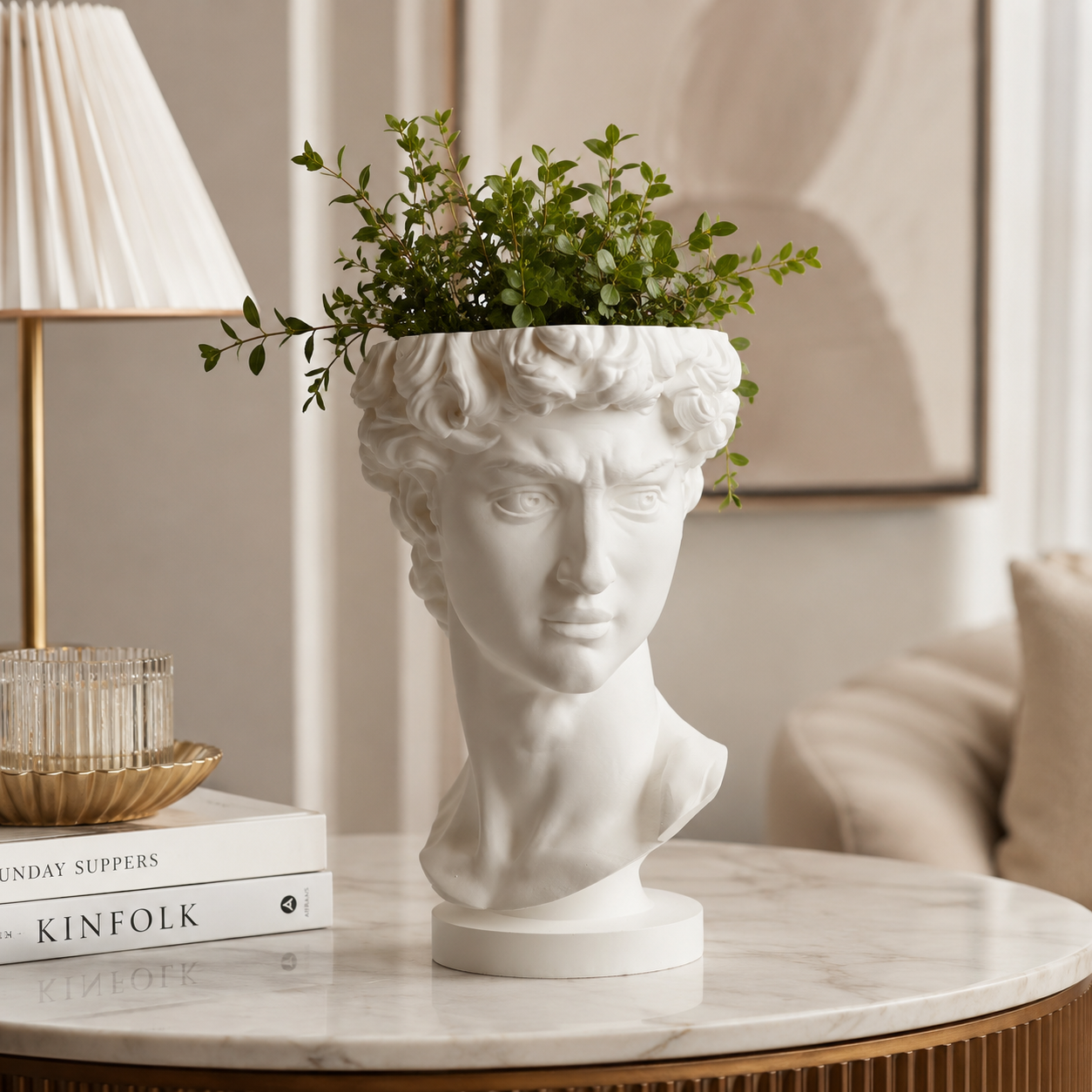 David Bust Planter – Classic Art-Inspired 3D Printed Planter (includes drainage holes and collection unit)