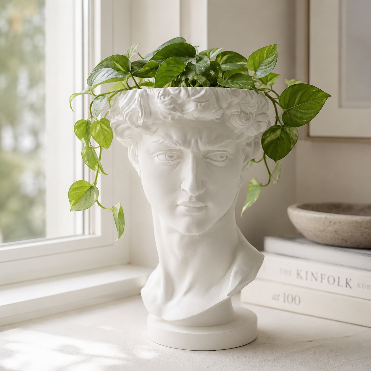 David Bust Planter – Classic Art-Inspired 3D Printed Planter (includes drainage holes and collection unit)